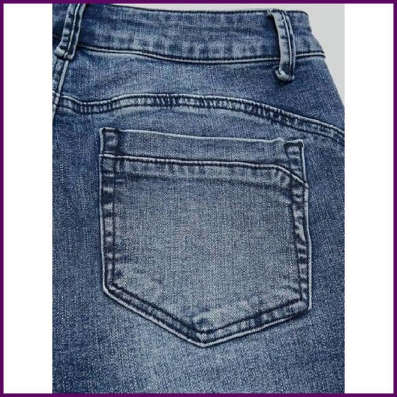 High Waist Tummy Control Skinny Boot Cut Jeans Raw Hem Stretch - Picture 6 of 8